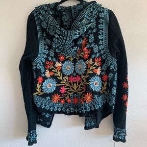 NWOT Johnny Was embroidered hooded cardigan